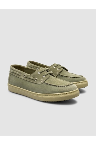 Monamae %100 Hakiki Deri Yeşil Süet Kadın Loafer YESIL