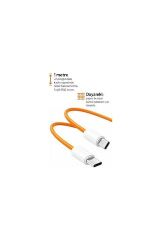60w İphone Uyumlu Çift Taraf Type C Kablo Sim Kart Çıkarma Teli li 17 / 17 Pro / 17 Air / 17 Pro Max 15 - 16 - Pro Turuncu