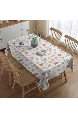 Noel Desenli Dikdörtgen Masa Örtüsü 60x84 İnç, Su Geçirmez Ve Leke Tutmaz Noel Baba Noel Araba