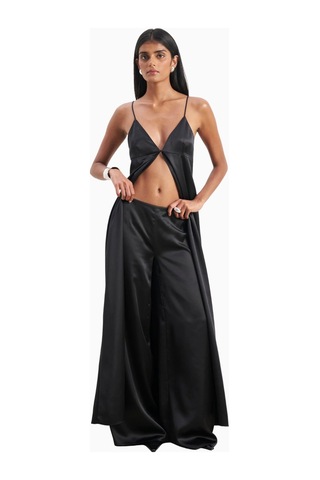 Because Of Alice Formal Satin Ultra Wide Leg Trousers Saten Ultra Geniş Paça Kadın Pantolon Siyah