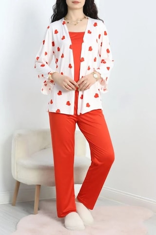 Seka Store Seka Milan Kumaş 3'lü Set Pijama Takımı Kırmızıbeyaz - 70103.1857. Çok Renkli Seka Store Seka Milan Kumaş 3'lü Set Pijama Takımı Kırmızıbeyaz - 70103.1857. Çok Renkli