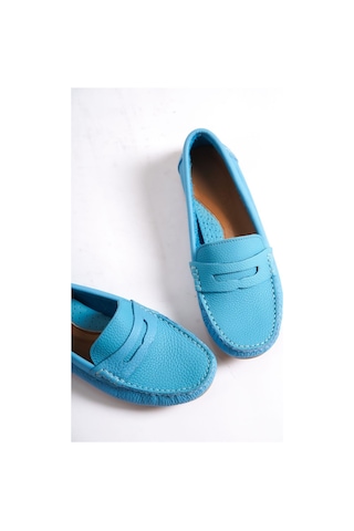Mubiano Hakiki Deri 202-m Oval Burunlu Kadın Mavi Babet & Loafer Ayakkabı Mavi