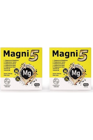 Magnezyum 5 Etkili Form 3 Aylık 90 Kapsül B6 D3 Vitamini Magni5 Bisglisinat Malat Taurat Sitrat Oksit 2'li