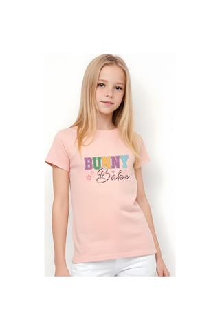 Panios Kids Bunny Baskılı Kız Çocuk Kısa Kollu T-shirt Somon