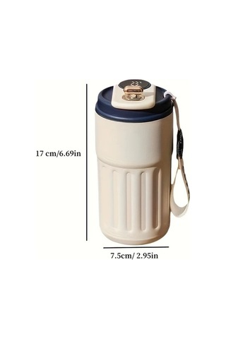 Trendooze Sunshine022 Kahverengi Çok Renkli Çizgili 472ml Paslanmaz Çelik Seyahat Termosu Dijital Sıcaklık Ekranlı Bpa İçermez Kahverengi