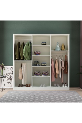 Nil 6 Kapaklı Eko Bazalı Gardırop - Mdf Kapak Beyaz