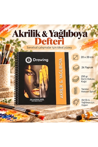 250 Gr Derin Dokulu Akrilik Ve Yağlı Boya Çizim Defteri 20x20 Cm 24 Yaprak