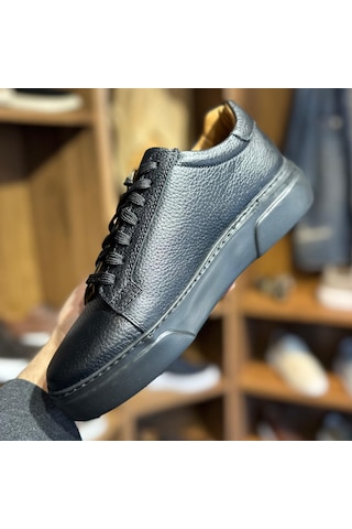 Alza %100 Hakiki Deri Erkek Sneaker Günlük Rahat Ve Şık Ayakkabı - Siyah