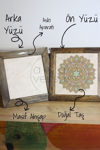 Artavessa Masif Ahşap Çerçeveli Taş Tablo Pano 16 x 16 cm - Mandala 2
