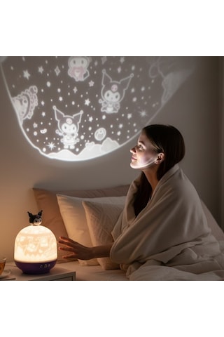 Kuromi Temalı Dönen Ve Renkli Star Master Projeksiyon Gece Lambası Beyaz