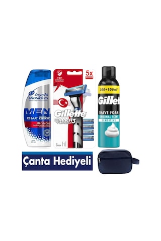 Mach3 Turbo 3d Makine + 5 Adet Yedek Tıraş Bıçağı + 250 Ml Köpük+ Çanta+ 300 Ml Şampuan