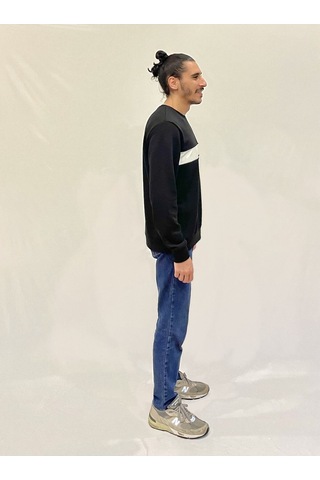 Erkek Bisiklet Yaka Rahat Kalıp 3 İplik Kalın Garnili Sweatshirt Spr24sw35 Siyah