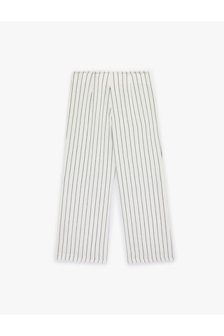 Koton Modal Kumaş Yüksek Bel Geniş Paça Çizgili Pantolon Ekru Çizgili 6sak40137uw Ekru
