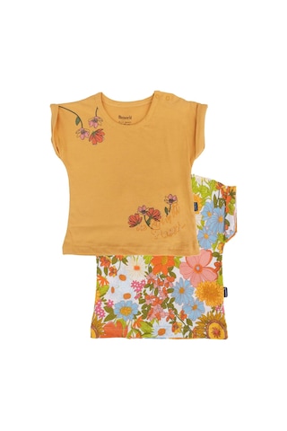 Bebelop Çiçek Baskılı Bisiklet Yaka T-shirt 2'li Set 001