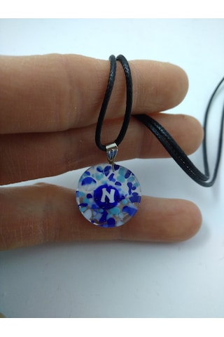 Cam Harf Kolye – Handmade El Yapimi Murano– (N) Harfi Modeli Gümüş