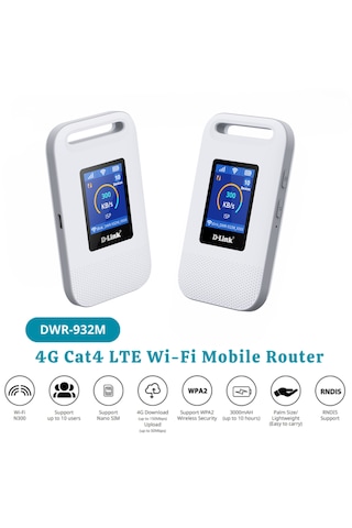 D-link Dwr-932m Cat4 Lte 4g/hspa Wi-fi N300, 3000mah Bataryalı Ve Renkli Lcd Ekranlı Taşınabilir Mobil Router