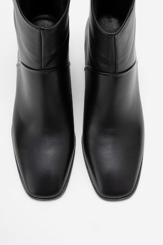 Luvishoes Luvi Shoes Nordy Siyah Cilt Hakiki Deri Kadın Blok Topuklu Bot Siyah