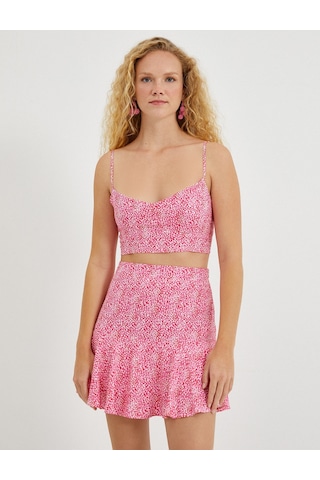 Koton Crop Atlet Desenli İnce Askılı U Yaka Pembe Desenli 2sak30090pw 2SAK30090PW2D5 Pembe