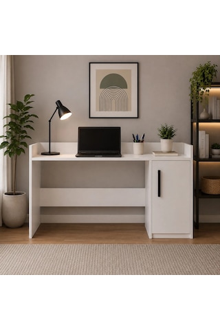 Dolaplı Modern Çalışma Masası Beyaz