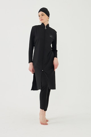 Büyük Beden Tam Kapalı Tesettür Mayo Deniz Mayosu Td1703-116 Siyah Siyah