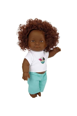Sunman Dada Kıvırcık Saçlı Oyuncak Zenci Erkek Et Bebek - 35 Cm