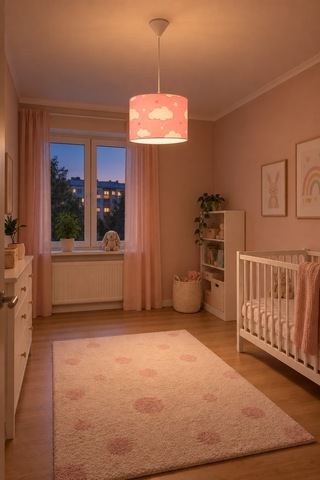 Şenay Aydınlatma Bebek ve Çocuk Odası Silindir Kumaş Sarkıt Avize Pembe Bulut