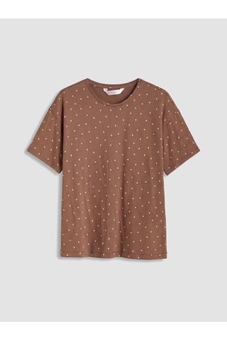 Lcw Dream Kahverengi Bisiklet Yaka Desenli Kadın Pijama Üst