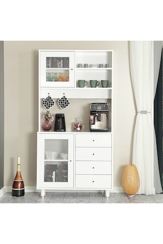 Pasific Home Grano Kahve Köşesi Çok Amaçlı Kiler Dolabı, 96 cm, Parlak Beyaz