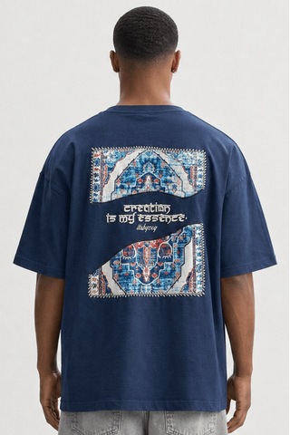 Respire Erkek Itsbyzey Nakış Detaylı Oversize T-shirt Lacivert