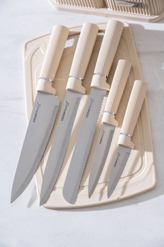 Acar Cooper 12 Parça Standlı Kesme Tahtası Servis Ve Bıçak Seti Krem