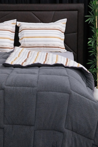 Oso Blanco Sherpa Çift Kişilik Comforter Uyku Seti - Antrasit