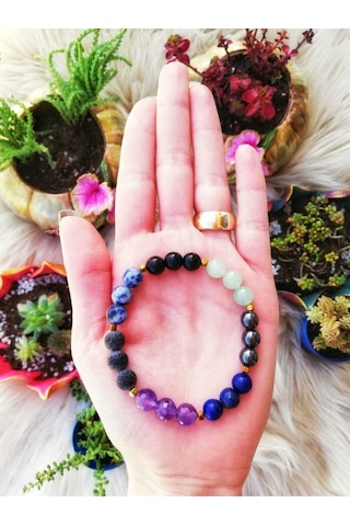 Yay Burcu Bilekliği Ametist, Obsidyen, Hematit, Aventurin, Sodalit, Lapis Lazuli, Oniks Çok Renkli