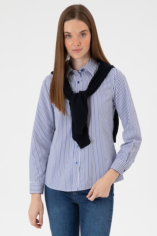 U.S. Polo Assn. Kadın Saks Çizgili Uzun Kollu Gömlek 50316492-VR045