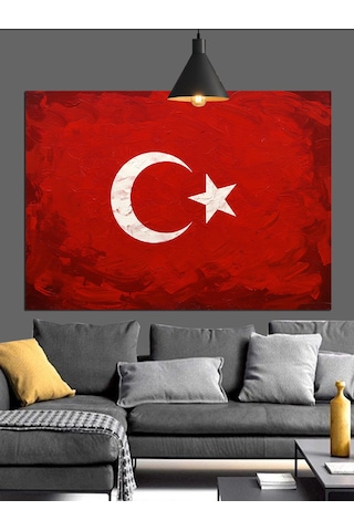 Türk Bayrağı Sade Tasarım Dekoratif Kanvas - Mdf Ahşap Tablo