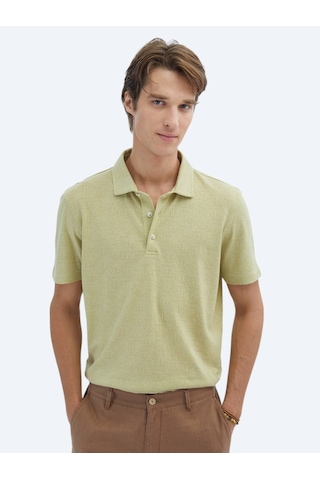Kip Limon Küfü Desenli Polo Yaka Pamuk Karışımlı T-shirt Haki