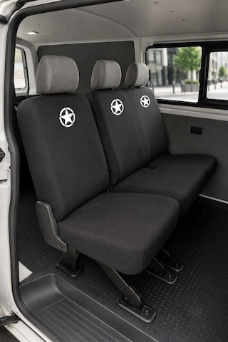 Volkswagen Transporter - Siyah Penye Oto Koltuk Kılıfı - Askeri Yıldız Baskılı