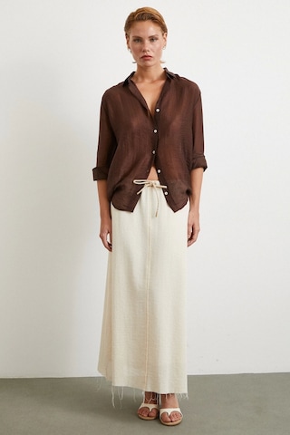 Beli Lastikli Astarlı Hasır Etek Krem Krem