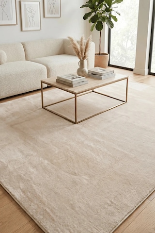 Poly Peluş Halı-bej- Salon-mutfak-antre-oturma Odası-yumuşak-kaymaz Taban-yıkanabilir Modern