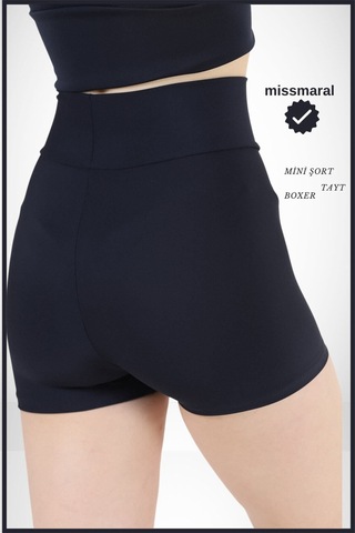 Kadın Lacivert Yüksek Bel Toparlayıcı İç Göstermeyen Boxer Şort Deniz, Havuz & Günlük Kullanım Lacivert
