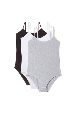 Jenerik 3 Adet İp Askılı Kadın Çıtçıtlı Body Siyah Beyaz Gri