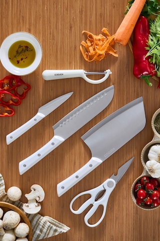 Karaca Markus Satırlı, Makaslı 5 Parça Bıçak Seti Beyaz Beyaz