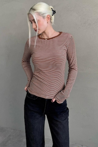 Kahverengi Çizgili Uzun Kollu Kadın Body Mg2657 Kahverengi