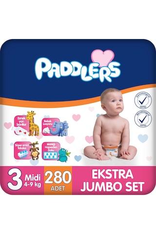 Bebek Bezi 3 Numara Midi (4-9 Kg) 280 Adet – Ekstra Jumbo Set, Hassas Ciltlere Uygun