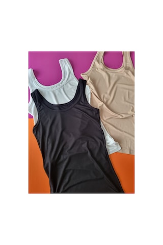 Demirsa Boutique Kalın Askılı Bambu Kumaş 3'lü Siyah, Ten Ve Beyaz Renk Kadın Atlet Bej-siyah-beyaz