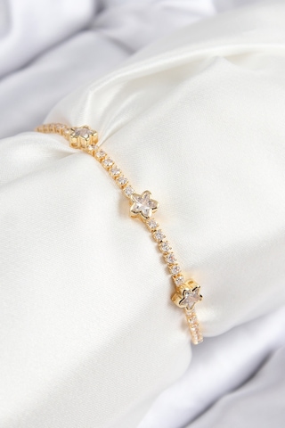 Pirinç Zirkon Taşlı Yıldız Model Gold Renk Asansörlü Kadın Bileklik - Tj-bb7737 Diğer