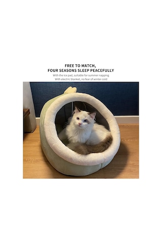 Leezsing Çıkarılabilir Ve Yıkanabilir Kedi Yarı Kapalı Yuva Matı, Kedi Köpek Sepeti, Kedi Evi Çadırı Mağara Kedi Yatağı