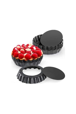 Besthome1 12 Adet Siyah 4 İnç Karbon Çelik Pasta Kalıbı, Yumuşak Anti-yapışkan Tabaka, Çıkarılabilir Taban, Ev Fırınlama Tart V Siyah