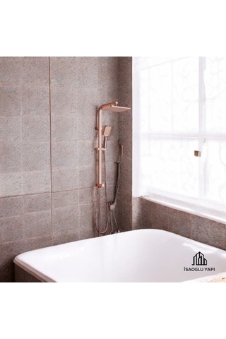 İsaoğlu Yapı Bronz Duş Seti Bakır Banyo Bataryası Dahil Kare Premium Yağmurlama Başlık Bakır