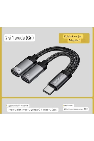 Essager 2'si 1arada Type-c To Typec+60w Şarj Ve Kulaklık Çevirici