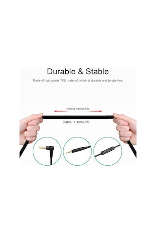 Gajeena Bose Qc25 Kulaklık İçin Mikrofonlu Ses Kablosu - 3.5mm/2.5mm Altın Kaplı Uçlar, Ses Kontrolü, Tpe Malzeme, 140cm Siyah
